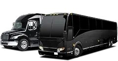 Two black passenger vans, a Mercedes-Benz Sprinter and a Ford Transit, shown against a neutral background